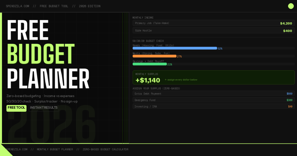 Free Budget Planner 2026 — Monthly Budget Calculator + Zero-Based Template